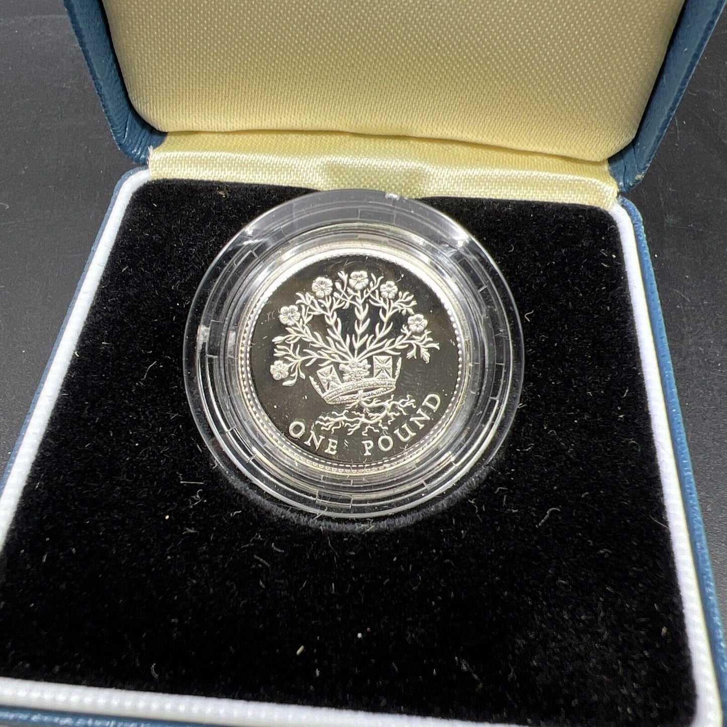 1986 UK Sterling Silver Proof One Pound Coin w/ Box & COA