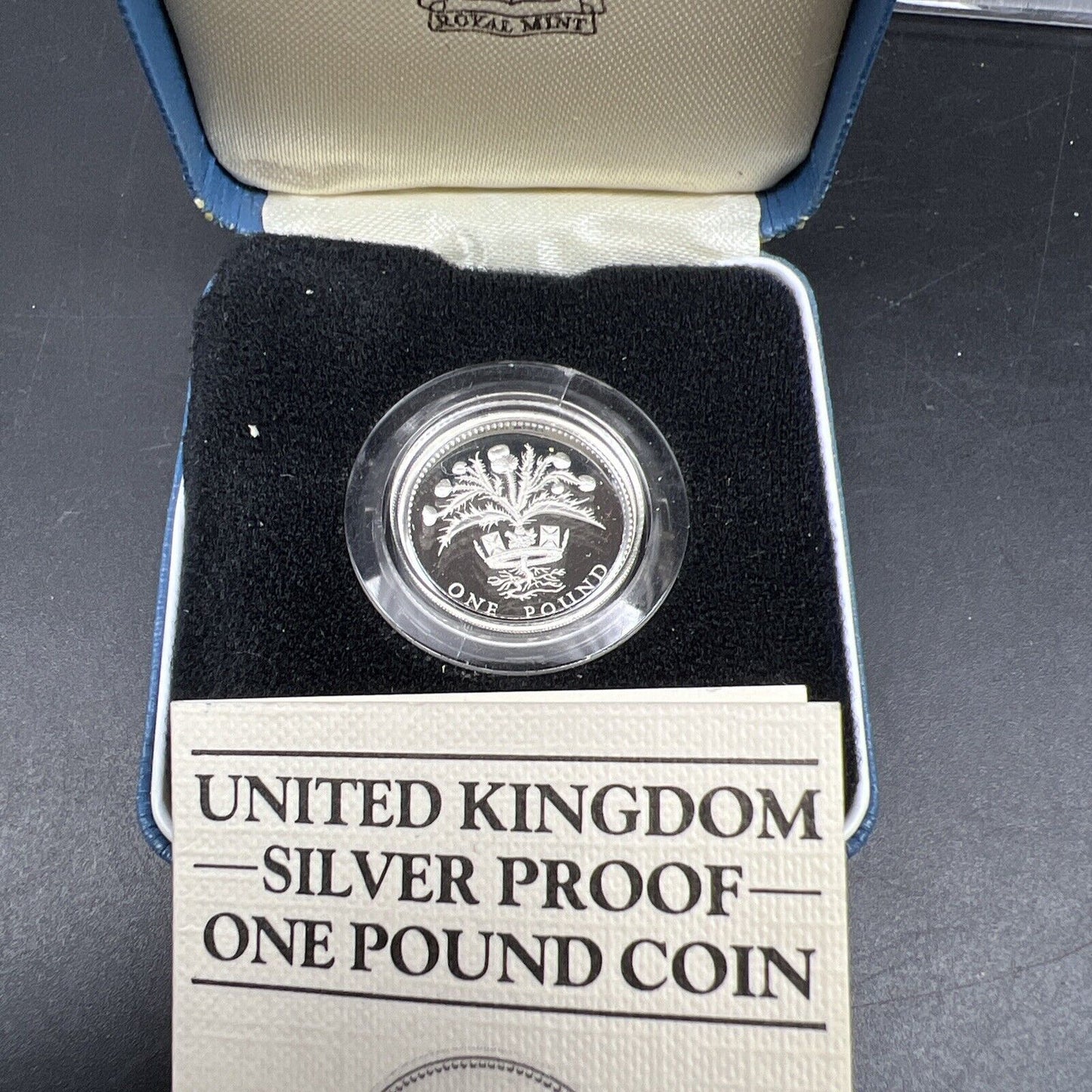 1984 UK Sterling Silver Proof One Pound Coin w/ Box & COA Neat Toning