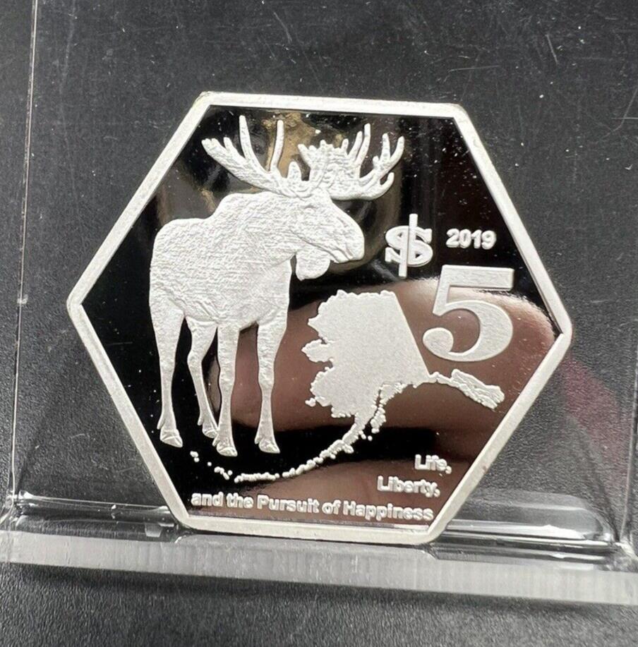 2019 Independent State Of Alaska 5 Dollars Choice Proof Silver Plated Medal