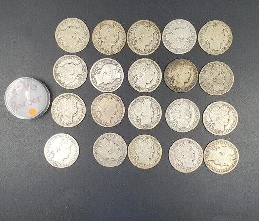 $10 FV Barber Silver Half Dollar Coin Roll G - VG 90% silver 20 Coins US Lot
