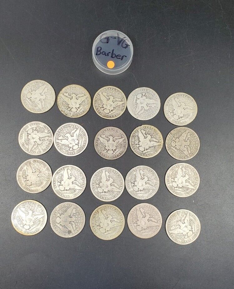 $10 FV Barber Silver Half Dollar Coin Roll G - VG 90% silver 20 Coins US Lot
