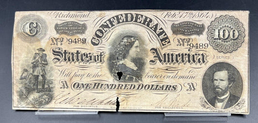 $100 1864 CONFEDERATE CURRENCY Richmond Hundred Dollar Bill Very Circulated CSA