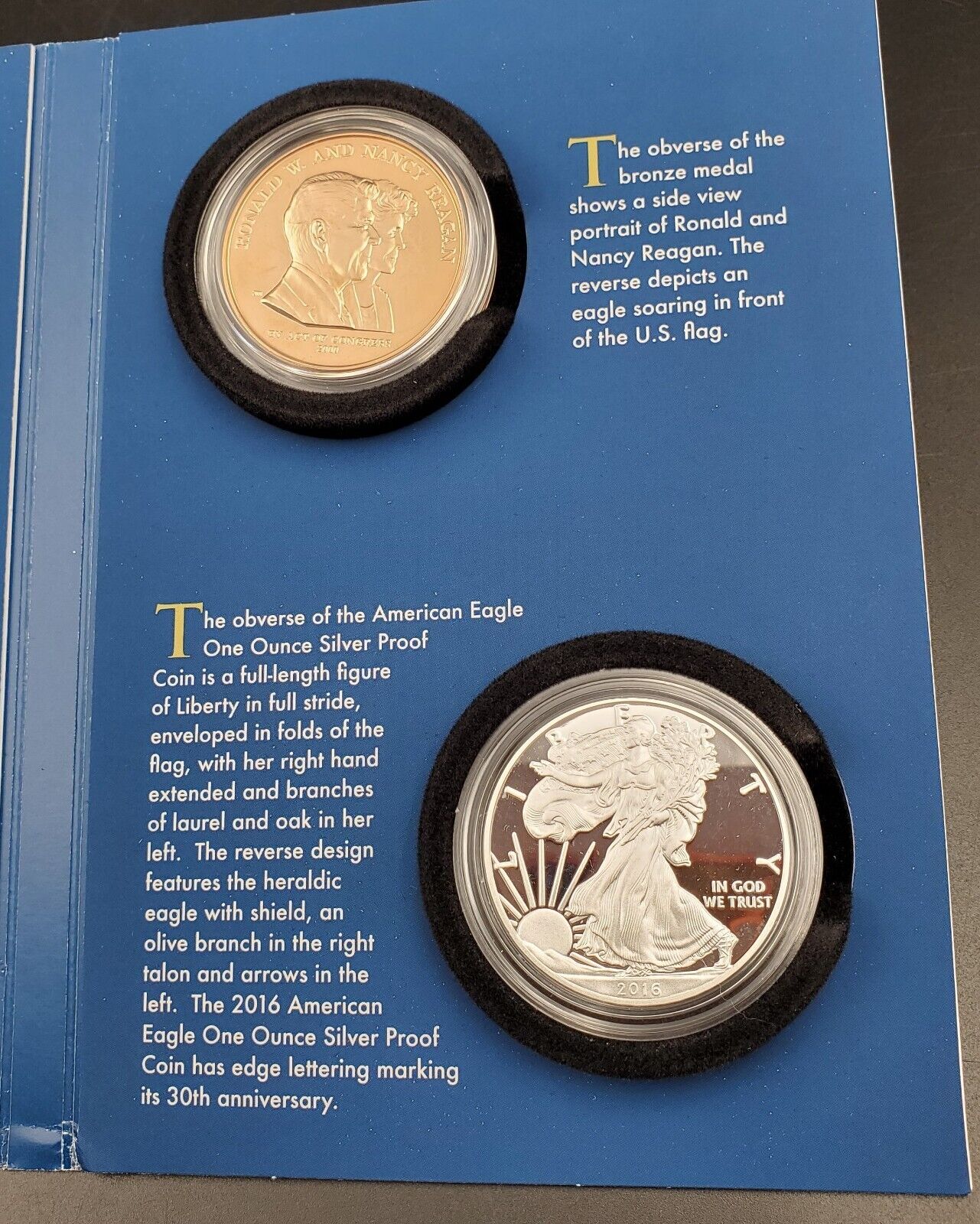 2016 Ronald Reagan Coin and Chronicles Set OGP US Mint w/ Proof Silver Eagle