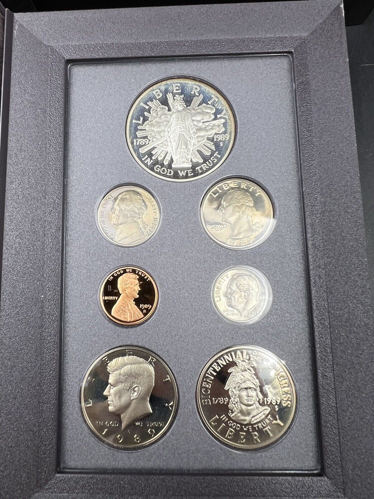 1989 S US Mint Prestige Proof Set OGP Box COA w/ Congress Silver Dollar & 50c