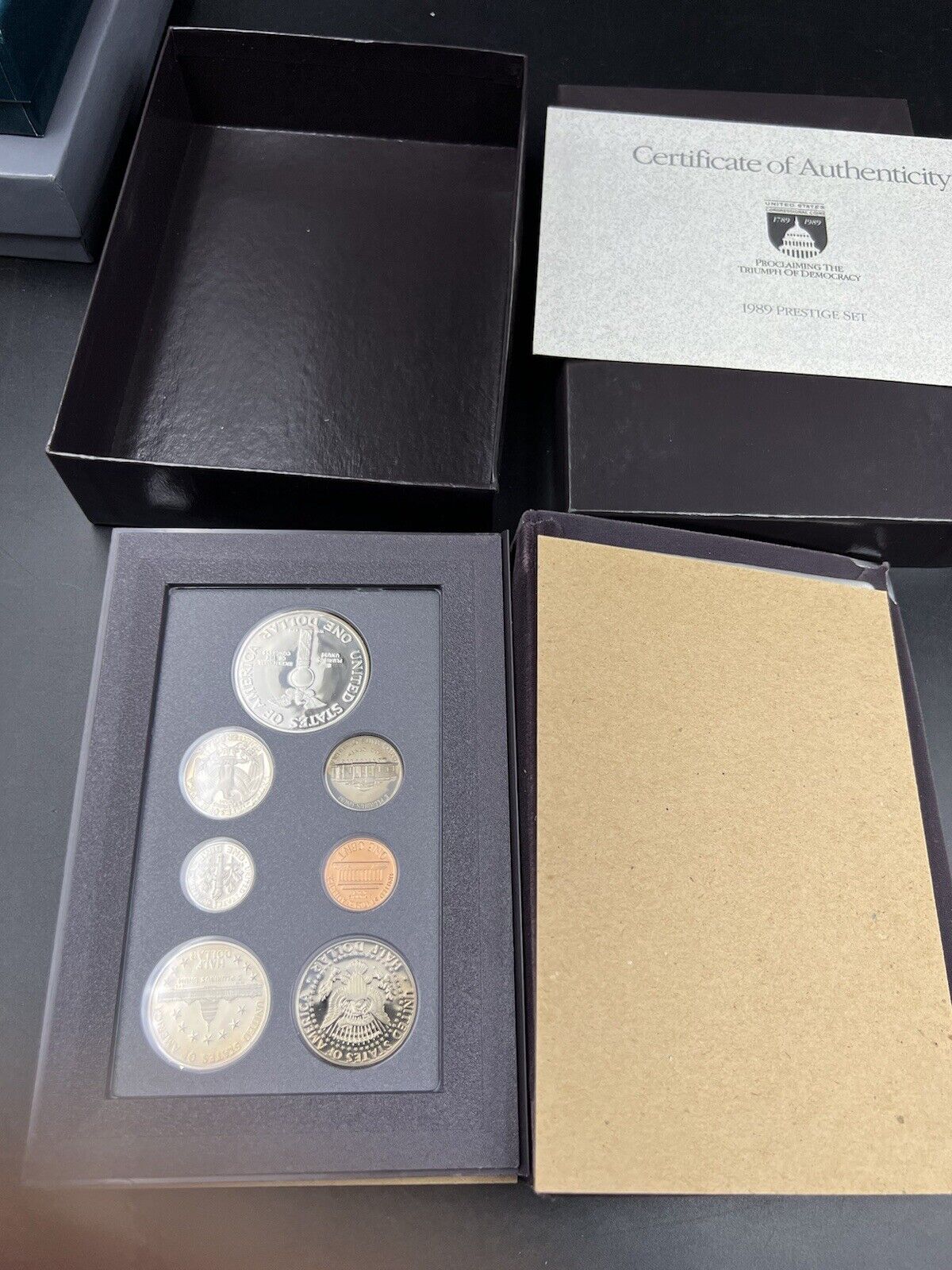 1989 S US Mint Prestige Proof Set OGP Box COA w/ Congress Silver Dollar & 50c