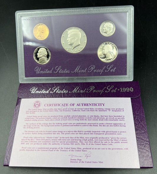 1990 S US Mint GEM Proof Set 5 Coin Clad Complete OGP