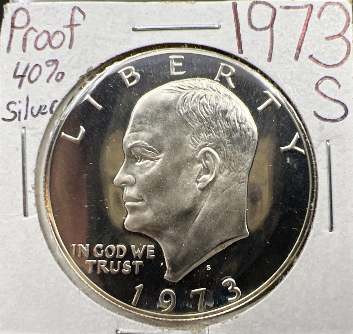 1973 S $1 Eisenhower Brown Ike 40% Proof Silver Dollar Key Date #AB
