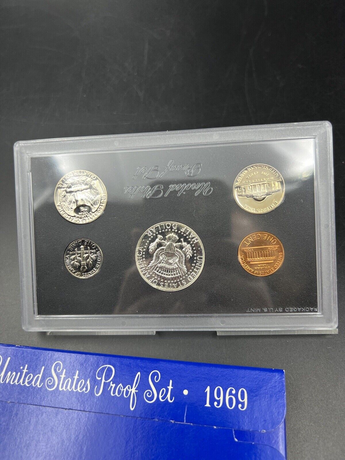 1969 S US Mint GEM Proof Set 5 Coin Complete OGP with 40% silver Kennedy coin