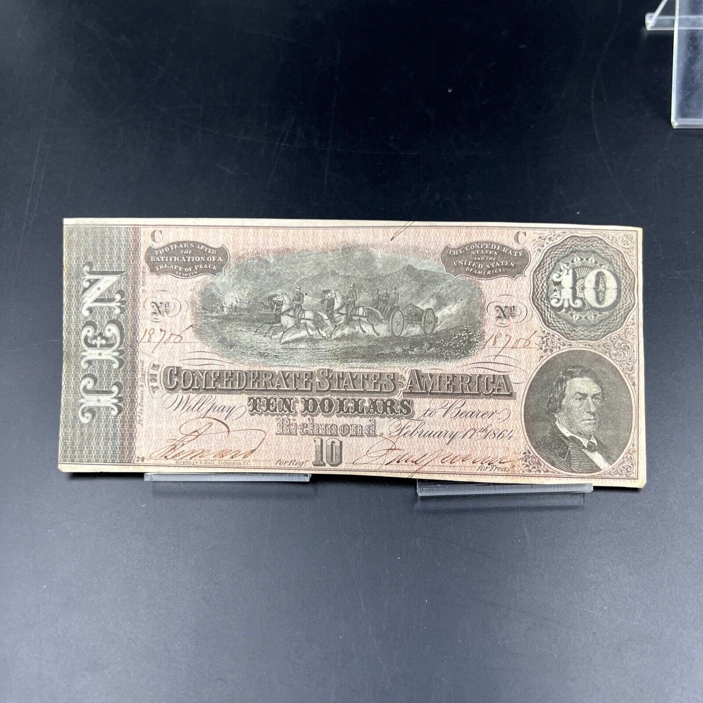 1864 Civil War Confederate States Currency $10 Note Ten Bill CH VF / XF Richmond