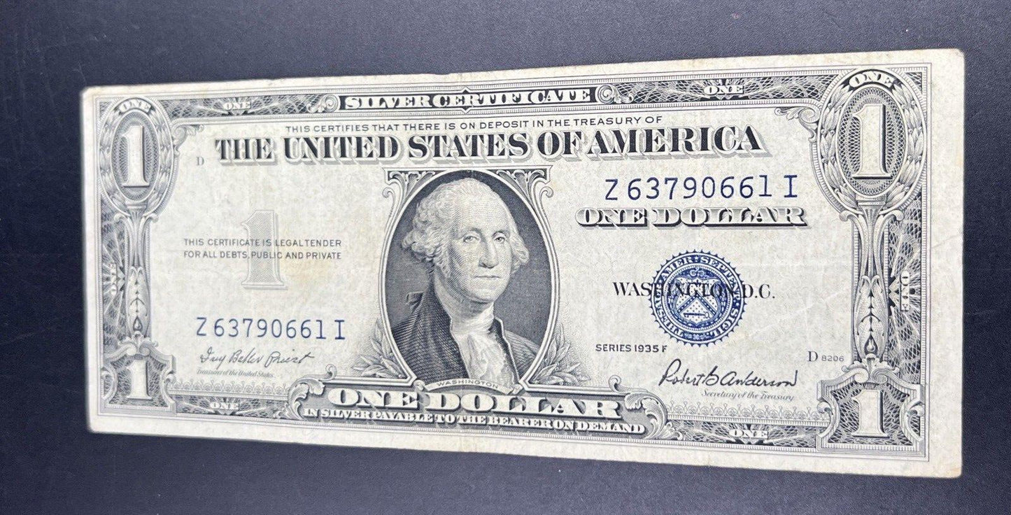 1935 F $1 US Silver Certificate Note Bill Good Choice Fine circ Blue Seal