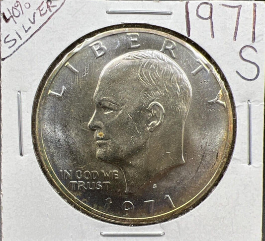 1971 S $1 Eisenhower Ike 40% Silver Dollar Coin Choice BU UNC Neat Toning Toner