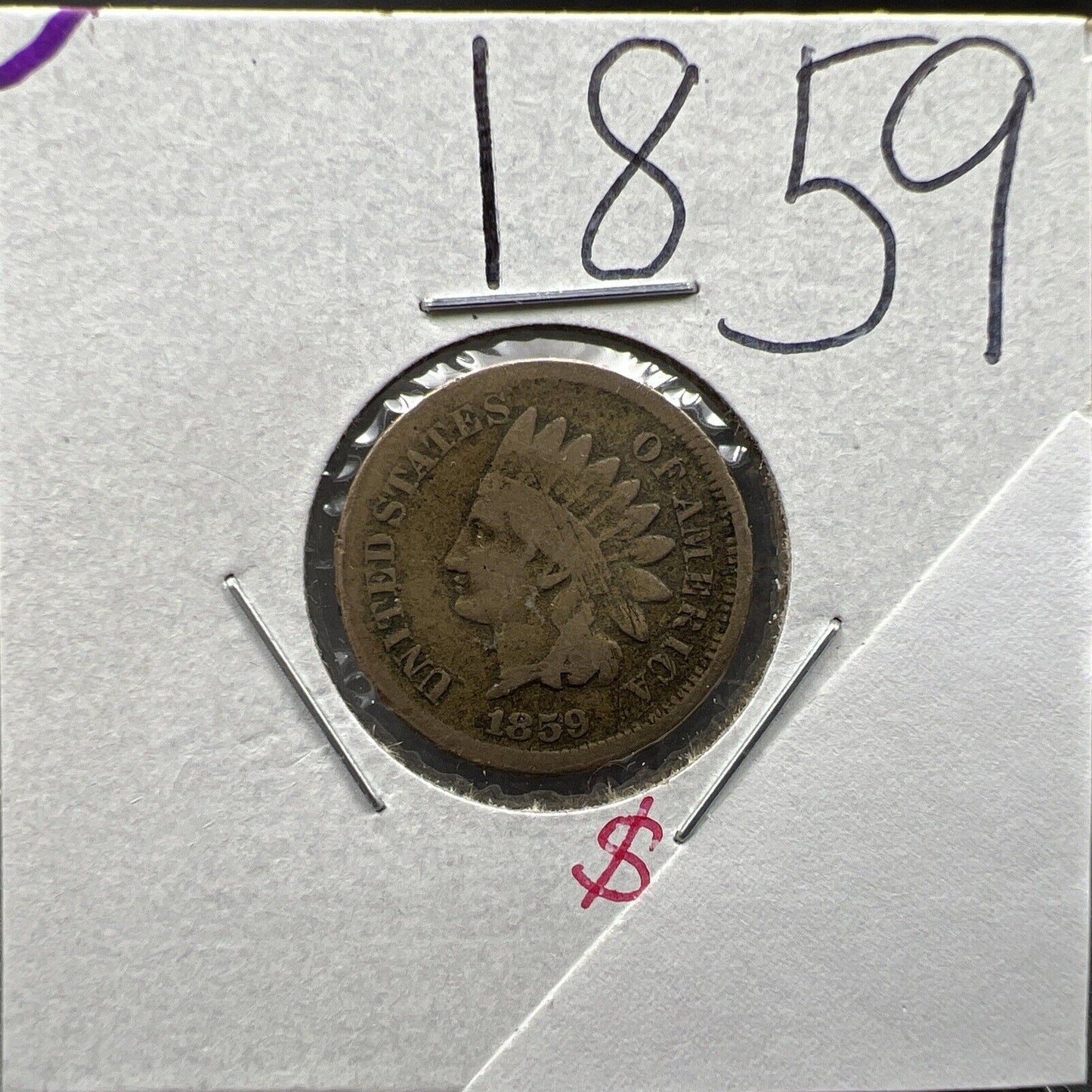 1859 P 1c Copper Nickel Indian Small Cent Penny Coin Good Details Circ
