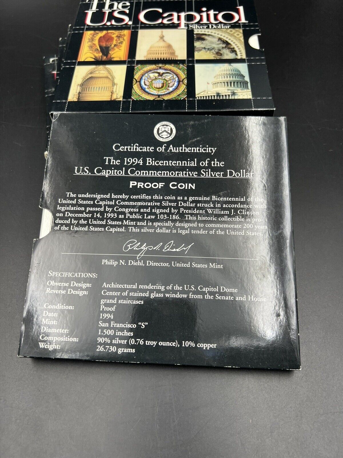 1994 S US Capitol Visitors Gift Shop Commemorative Silver Dollar $1 Coin OGP