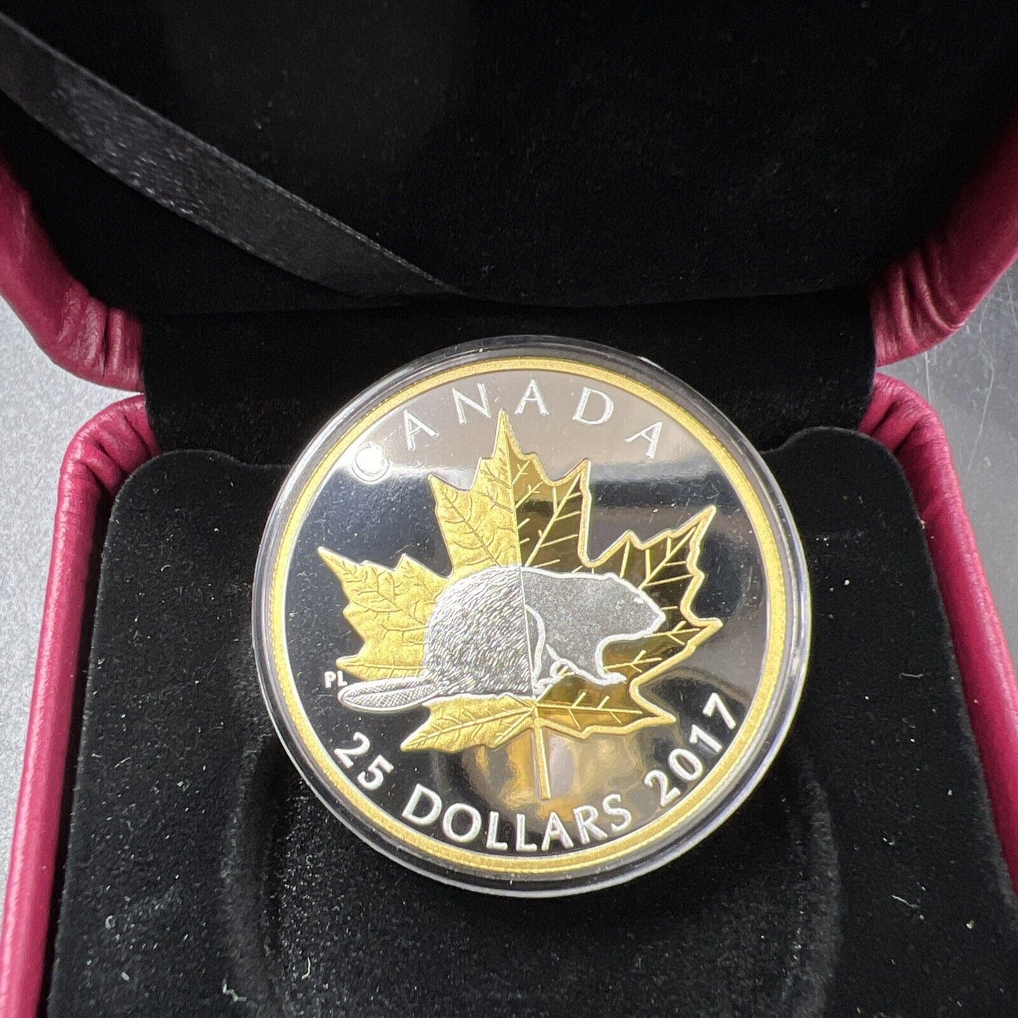 2017 $25 1 oz Fine Silver Beaver and Maple Leaf Timeless Icons Piedfort Coin Gem