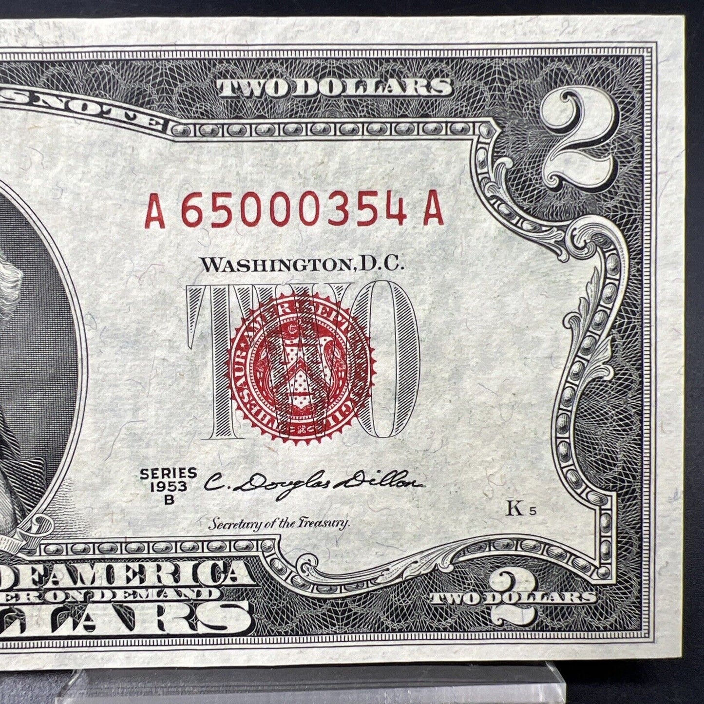 1953 B $2 Legal Tender Red Seal US Note CH UNC Low OBV Plate # Repeat Serial #