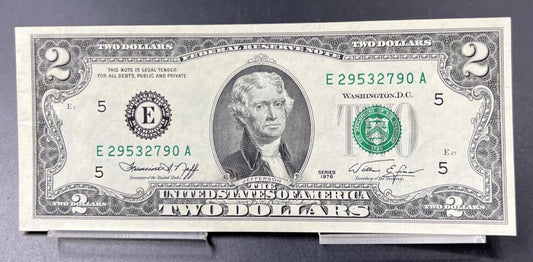 1976 $2 Two Dollar Bill Bicentennial FRN Federal Reserve Note CH UNC #790