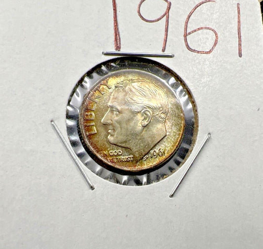 1961 P 10c Roosevelt Silver Dime Coin CH AU Nice Toning Toner