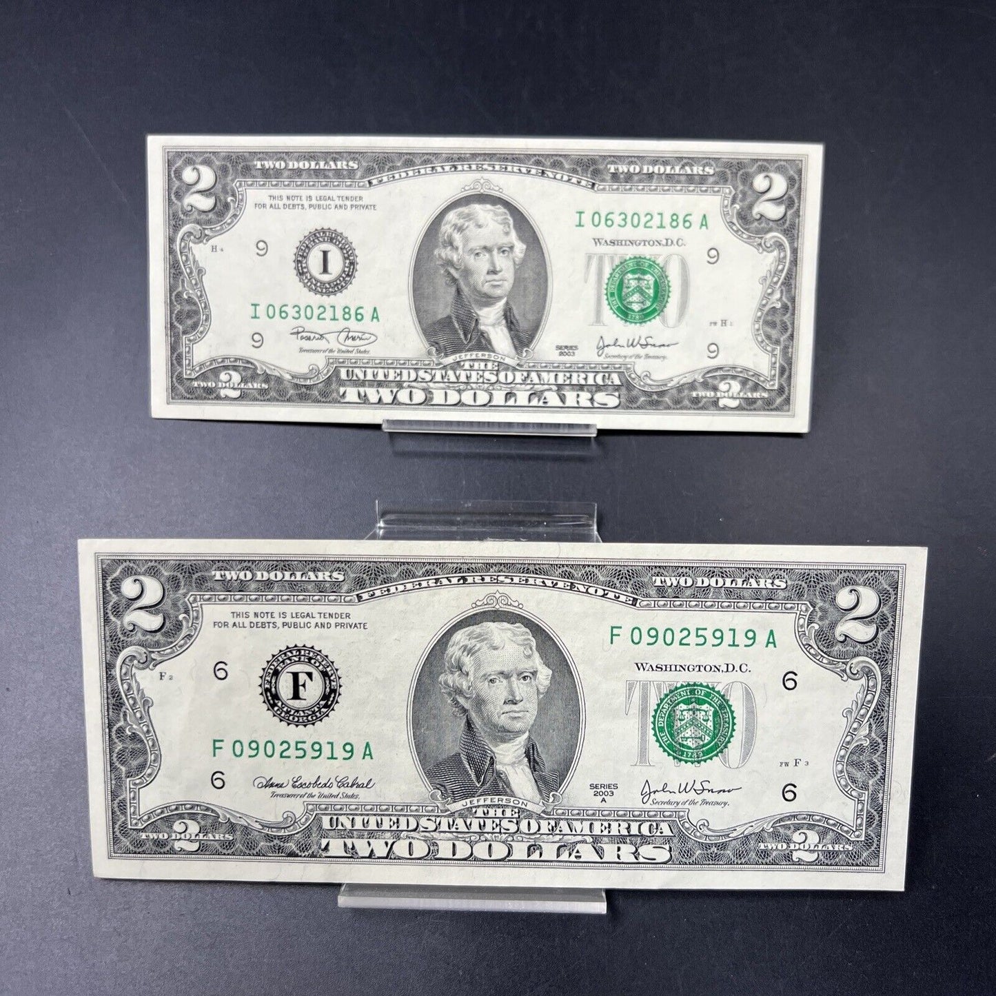 Two Fancy Serial # 2003 $2 FRN Federal Reserve Two Dollar Bill Choice AU