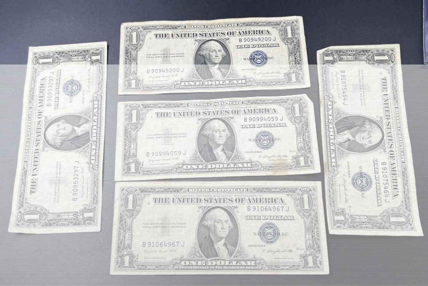 Lot of 5 1935 G $1 Silver Certificate Blue Seal Notes VG Fine Circ Neat Serial #