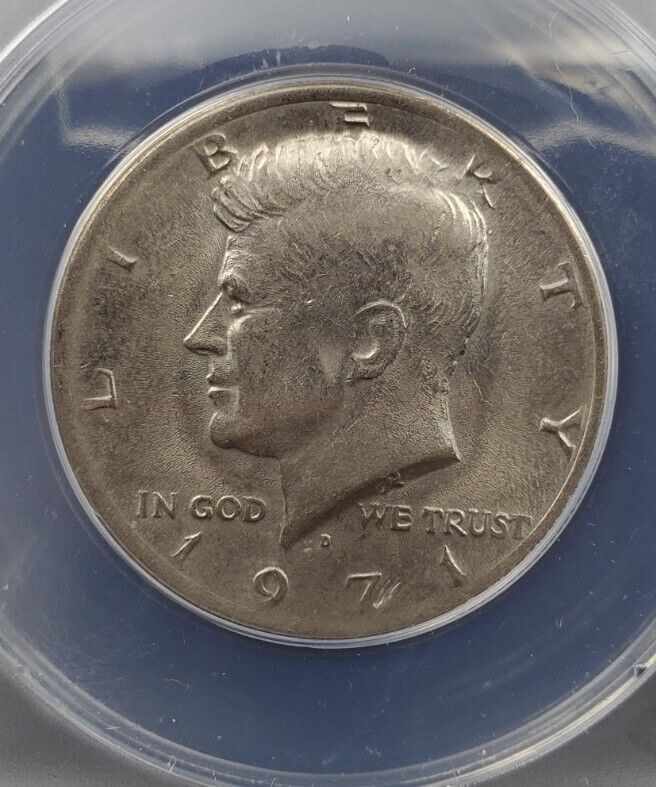 1971 D Kennedy Clad Half Dollar Coin ANACS AU55 Struck Thru Grease Error