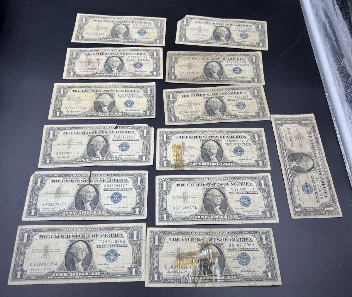 Lot of 13 1957 $1 Silver Certificate Blue Seal Notes Cull Very Circ US Currency