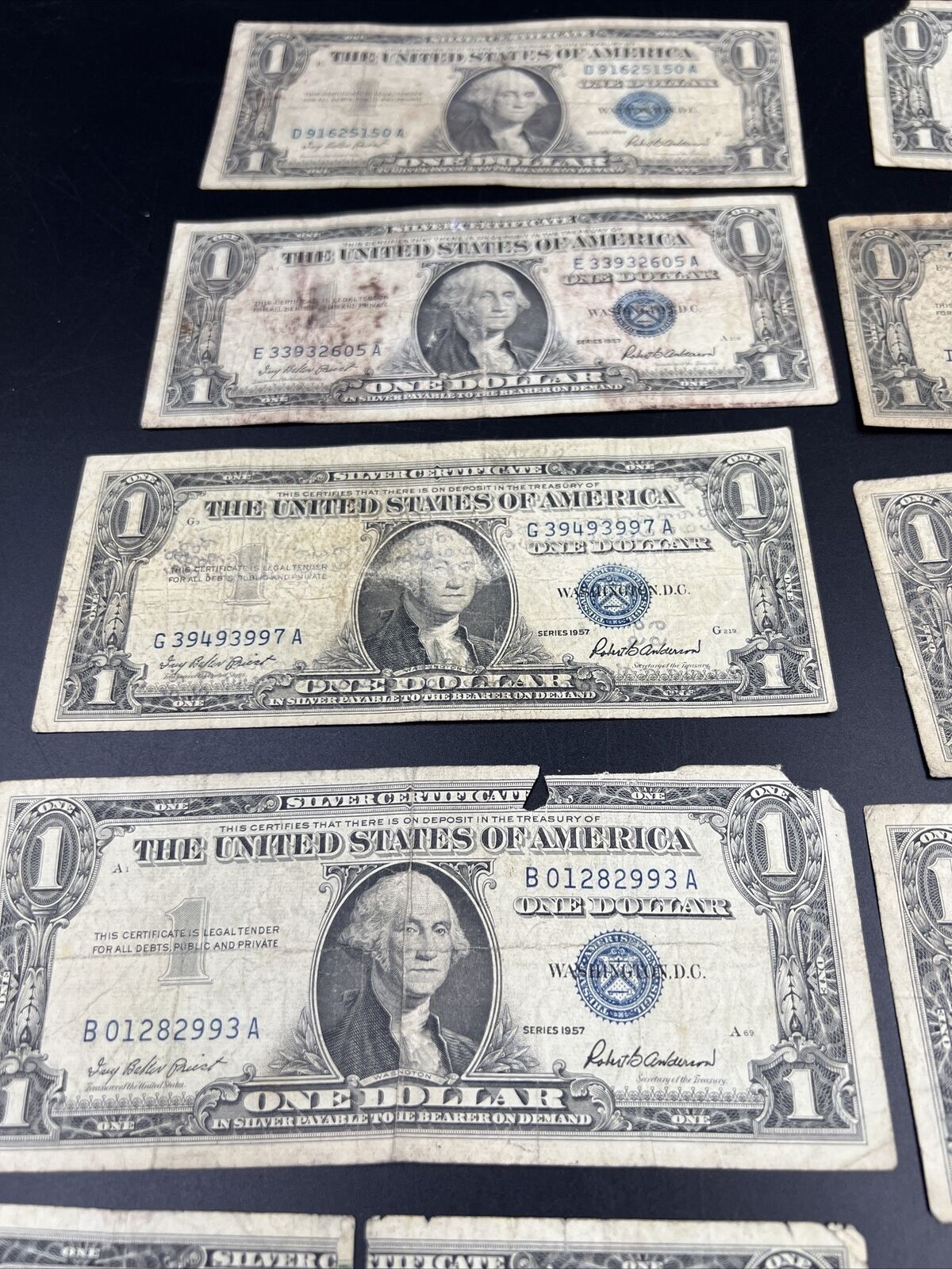 Lot of 13 1957 $1 Silver Certificate Blue Seal Notes Cull Very Circ US Currency