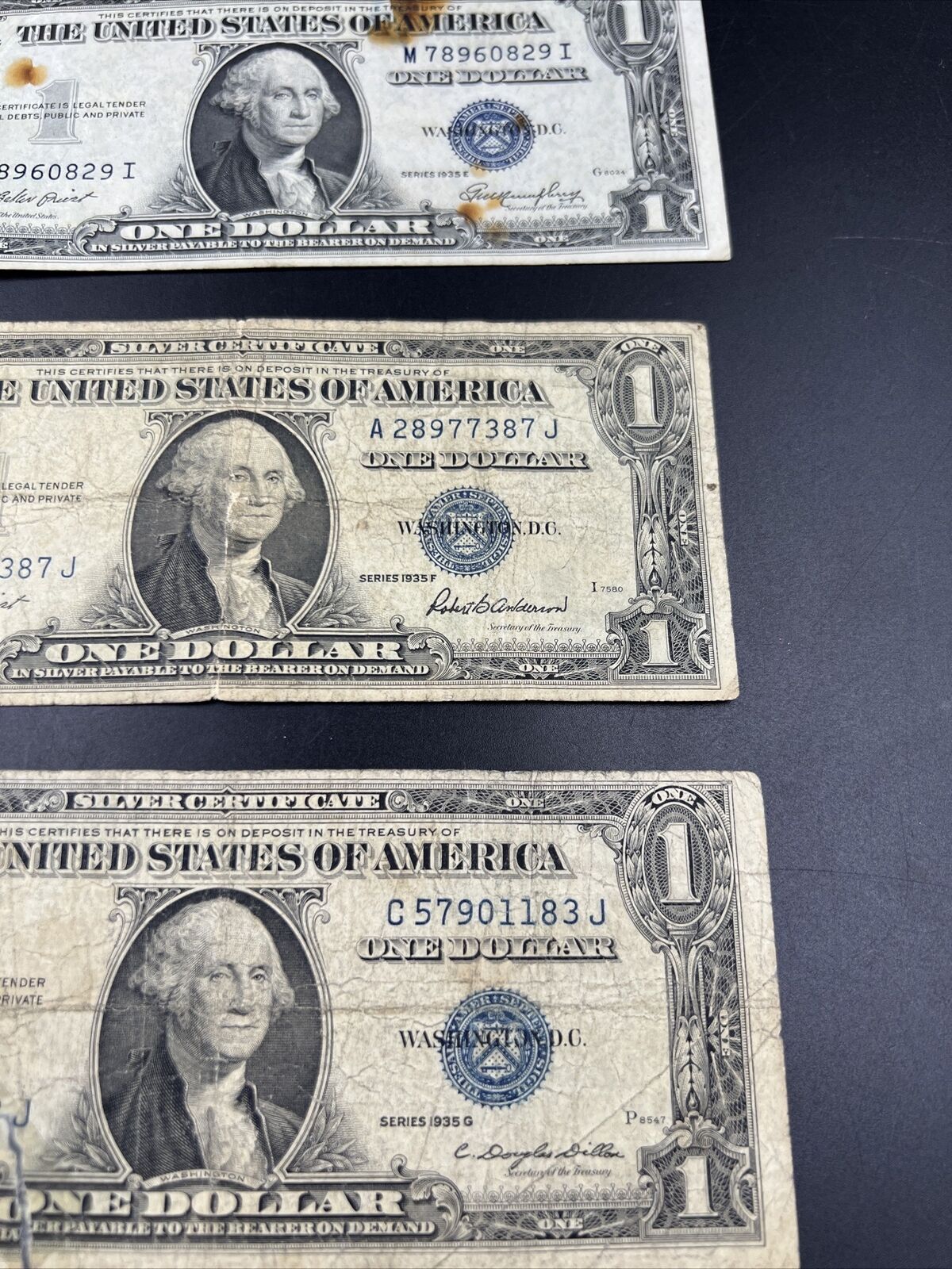 Lot of 5 1935 $1 Silver Certificate Blue Seal Notes Cull Circ US Currency #839
