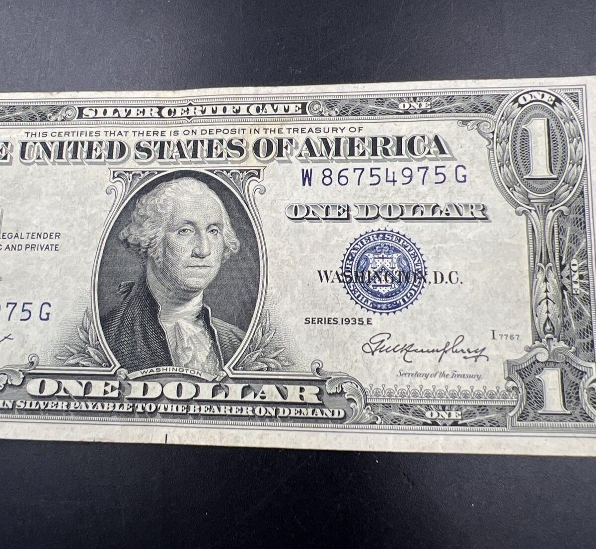 1935 E $1 Silver Certificate Blue Seal Note VF Very Fine / XF Choice Circ #975