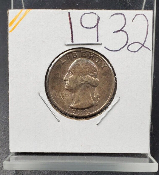 1932 P Washington Quarter Coin Nice Toning AU About Unc First year issue of Type