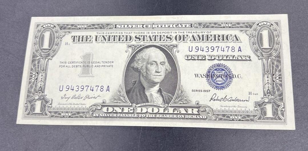 1957 $1 Silver Certificate Blue CH UNC One Dollar Bill Serial Number #94397478
