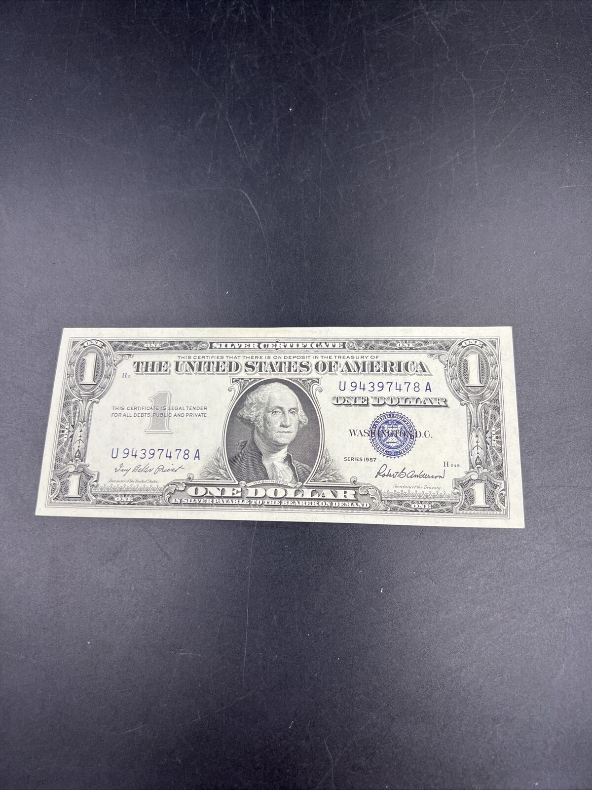 1957 $1 Silver Certificate Blue CH UNC One Dollar Bill Serial Number #94397478