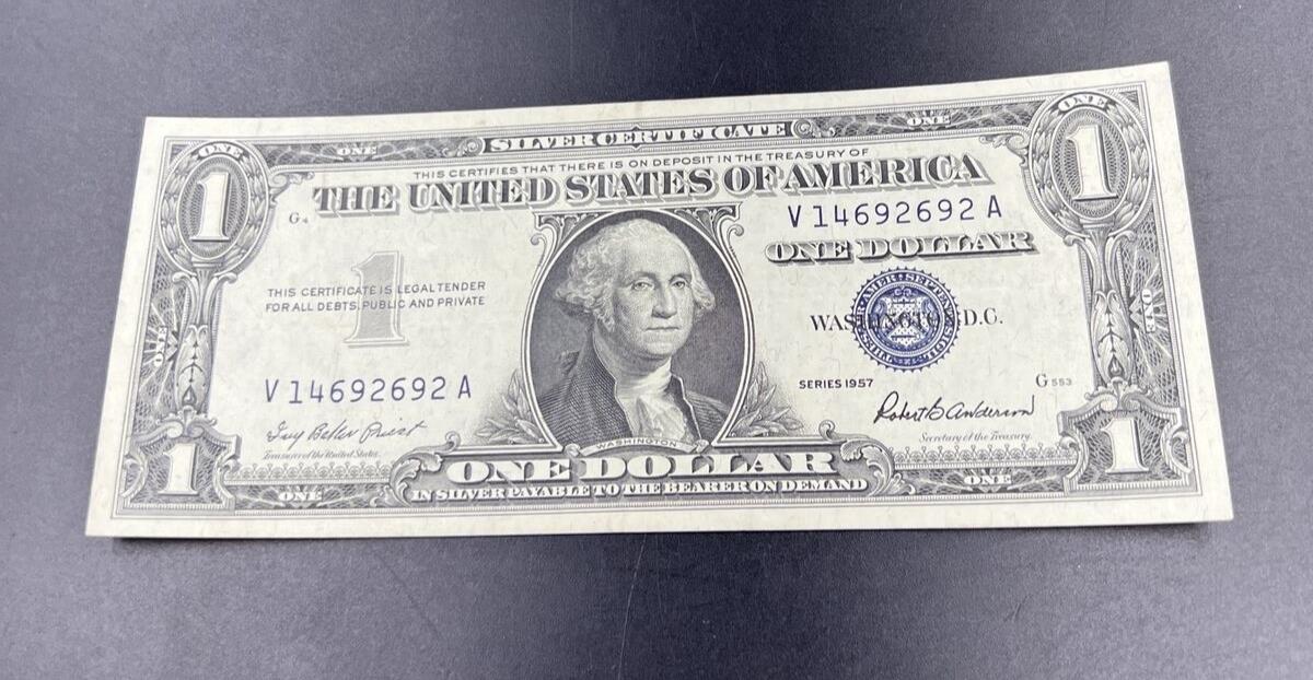 1957 $1 Silver Certificate Repeat Serial Number #14692692 AU UNC One Dollar Bill