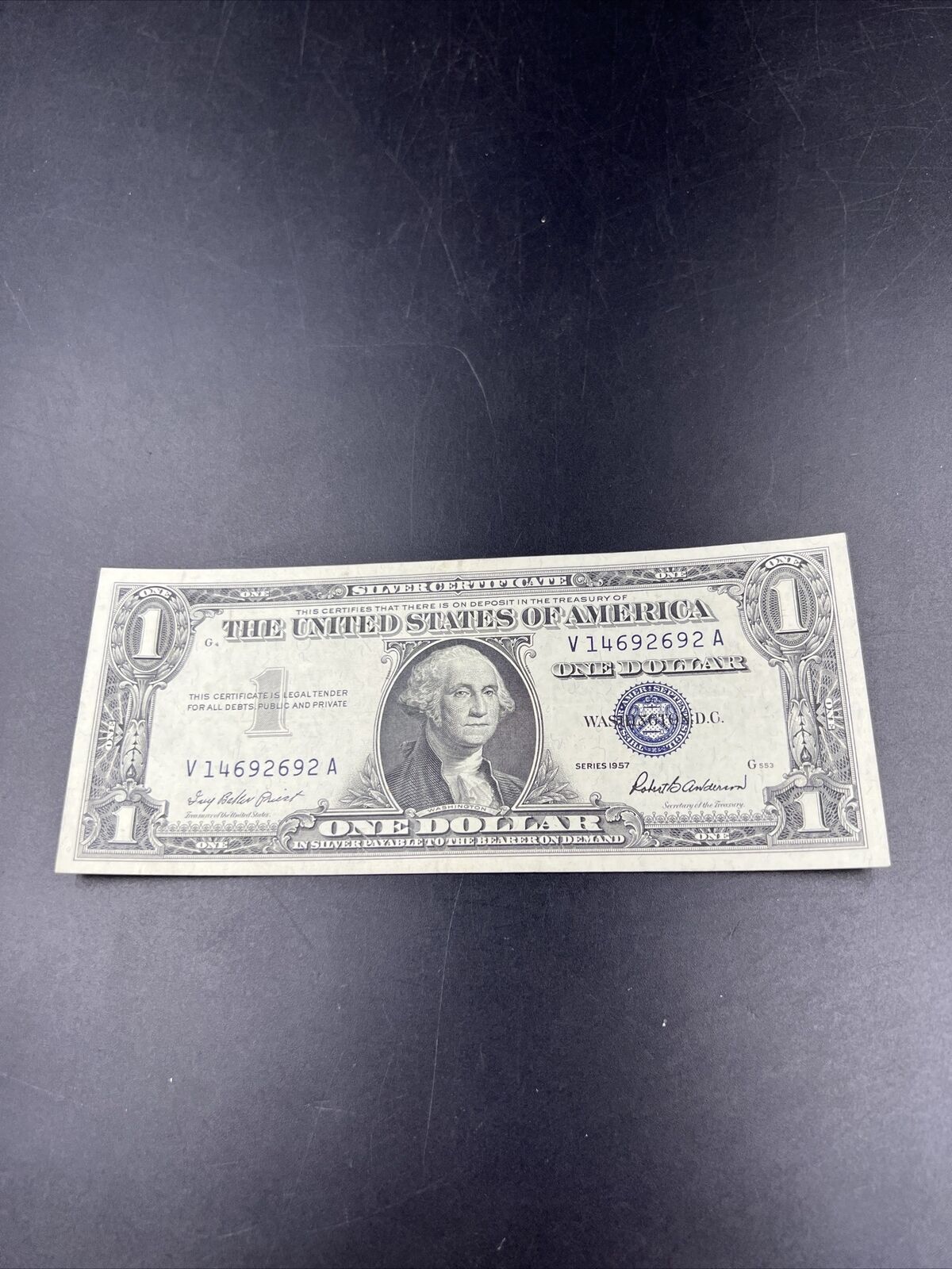 1957 $1 Silver Certificate Repeat Serial Number #14692692 AU UNC One Dollar Bill