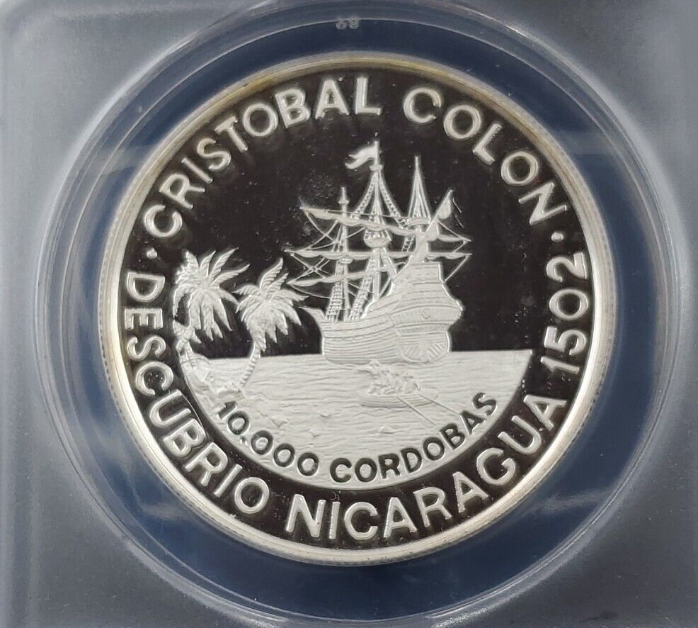 1989 Nicaragua 10000 Cordoba Silver Rare Coin ANACS PF69 DCAM
