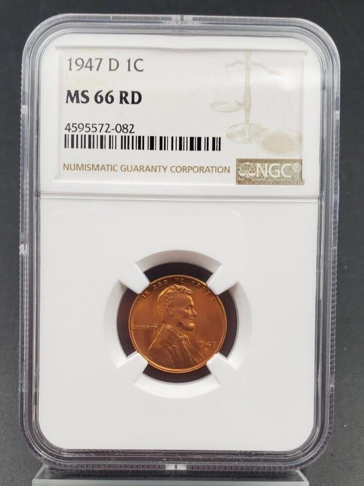 1947 D Lincoln Wheat Cent Penny NGC MS66 Red RD #082 Gem BU Certified