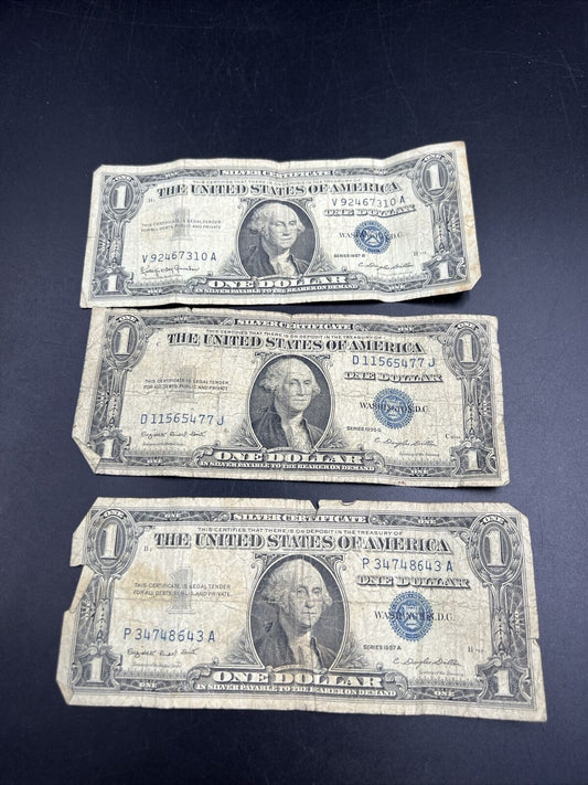 Lot of 3 Notes 1957 1935  Silver Certificate Currency  Blue Seal $1 CULL #643