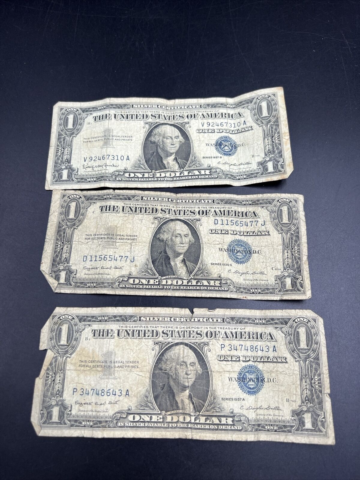 Lot of 3 Notes 1957 1935  Silver Certificate Currency  Blue Seal $1 CULL #643