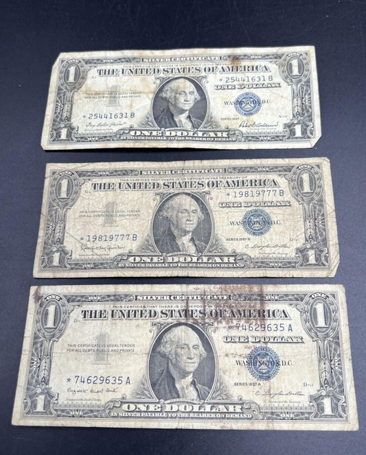 Lot of 3 1957 * Star Note Silver Certificates Very Circulated Blue Seal Note #35