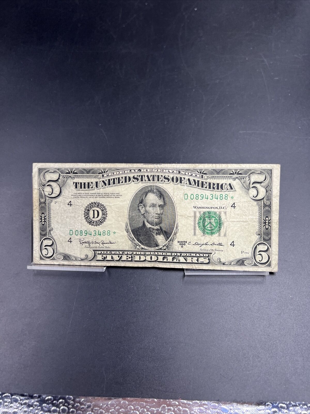 1950 D * Star $5 Five Dollar Star Note FRN Federal Reserve Bill Note VG Circ