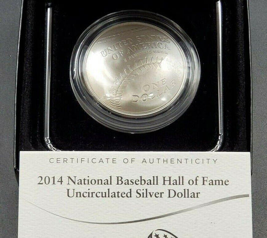 2014 $1 MLB Baseball Hall of Fame Silver Dollar BU Business Strike OGP Box COA