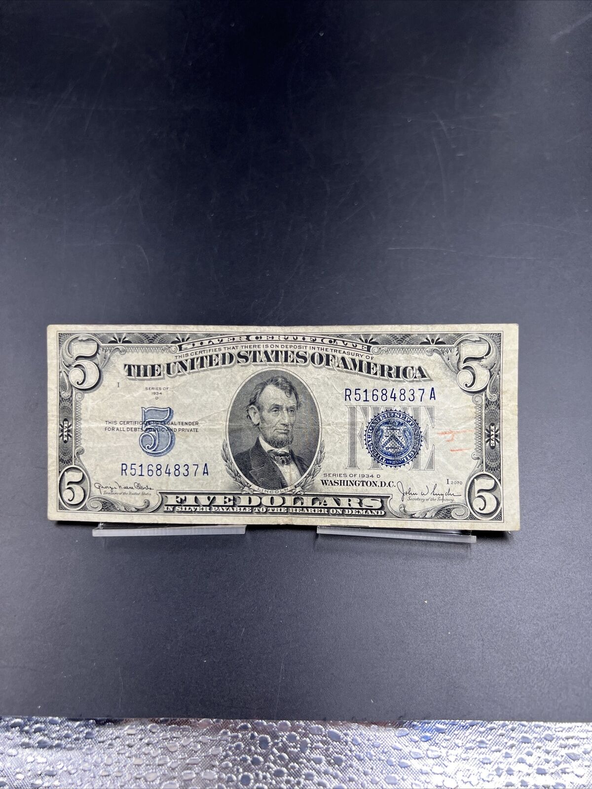 1934 D $5 Silver Certificate Blue Seal US Currency Bill VG Very Good Circ
