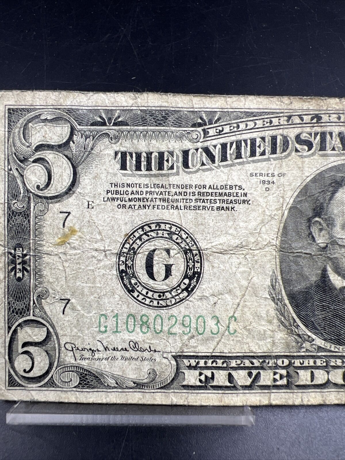 1934 D $5 Five Dollar FRN Chicago Federal Reserve Notes G Circ