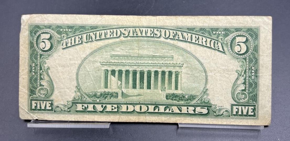 1953 B $5 Silver Certificate Blue Seal US Currency Bill Circ VG #419
