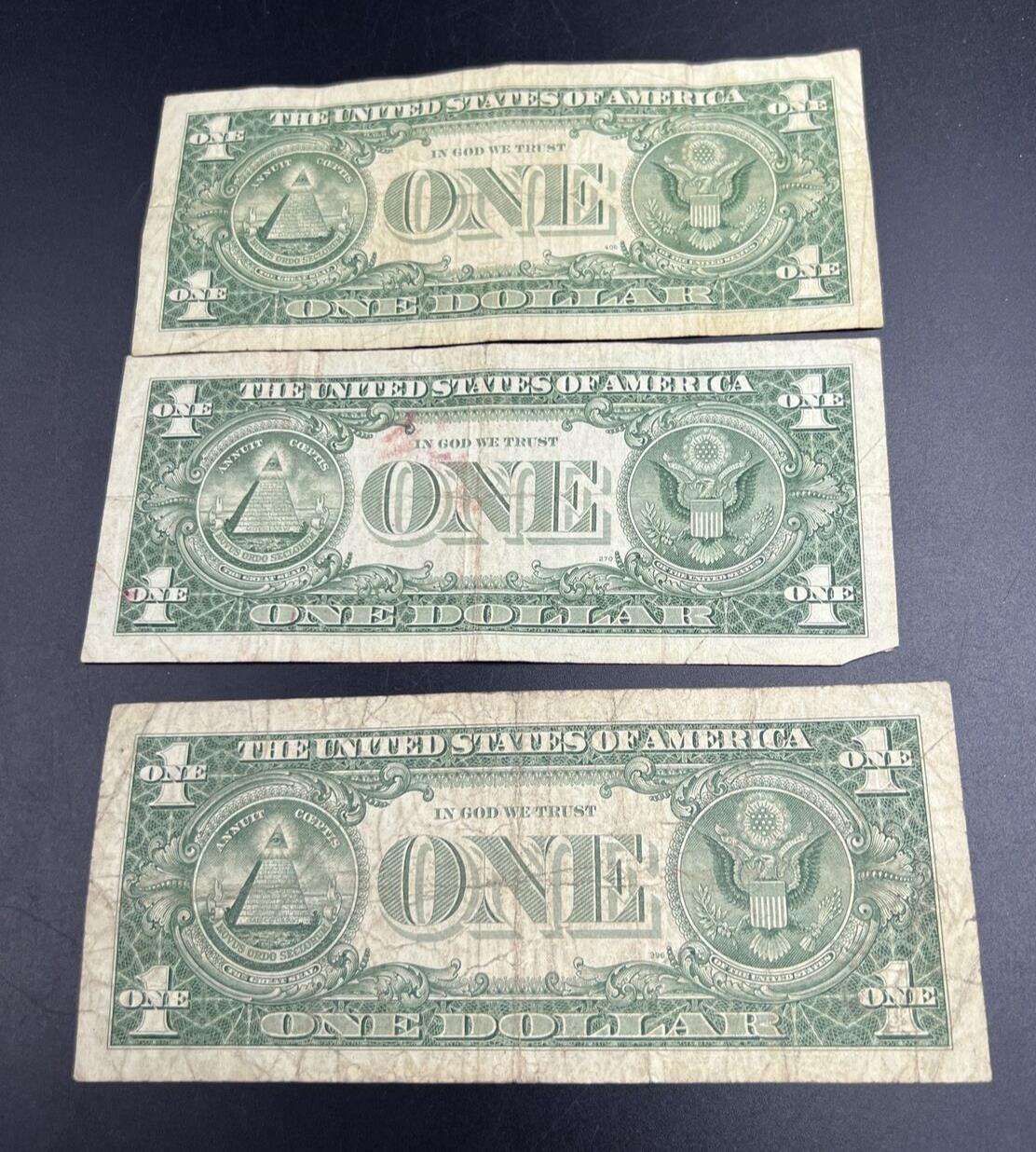 Lot of 3 Notes 1957 Silver Certificate Bill Currency US Blue Seal $1 VG Fine #04