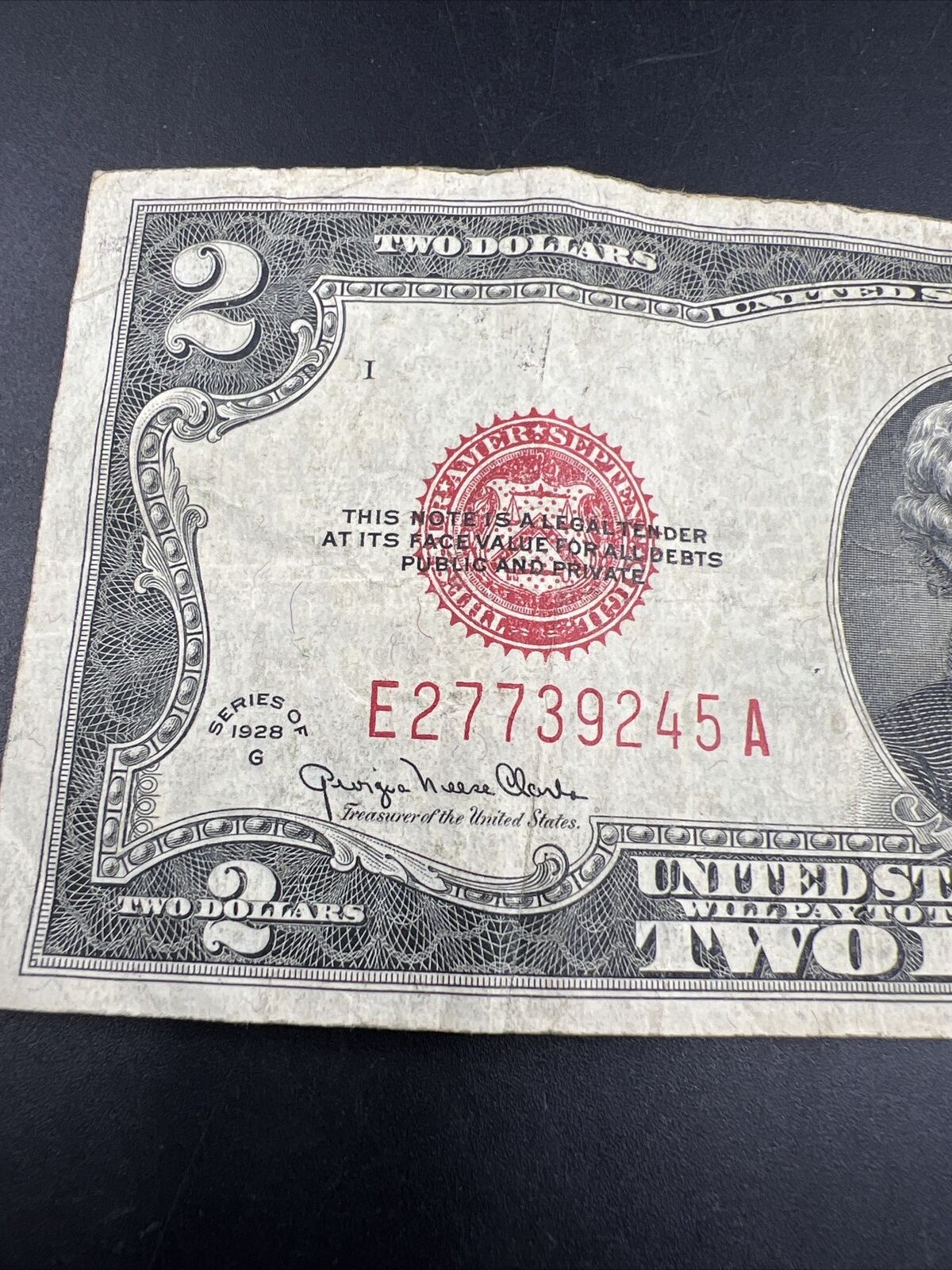 1928 G $2 Two Dollar Bill Legal Tender United States Currency Note CH Good #245