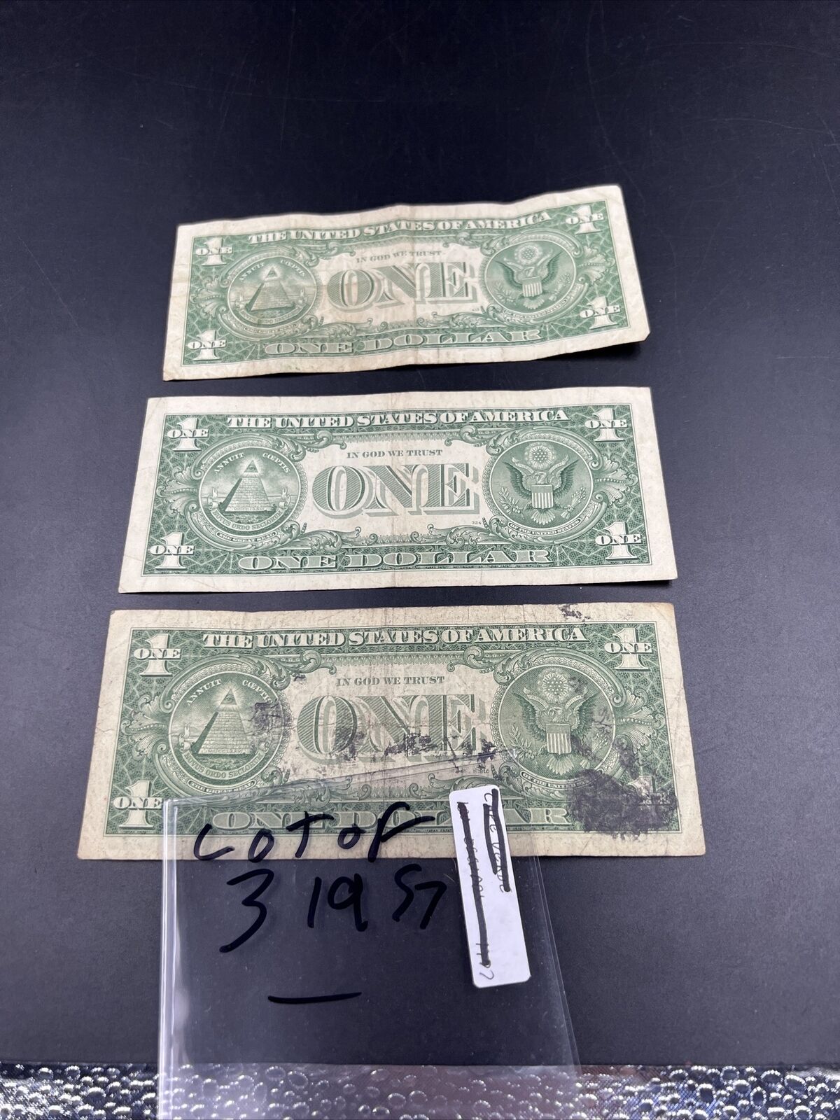 Lot of 3 1957 A B SET $1 Silver Certificate Blue Seal Notes Choice Circ #322