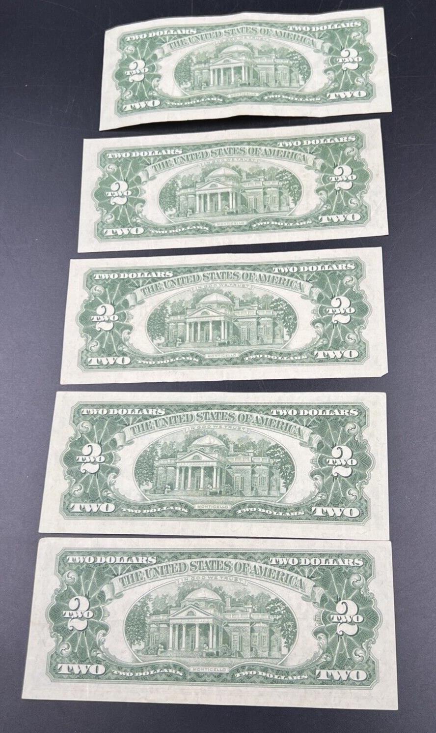 Lot of 5 1963 $2 Two Dollar Red Seal Legal Tender Banknotes VF + Circ #368