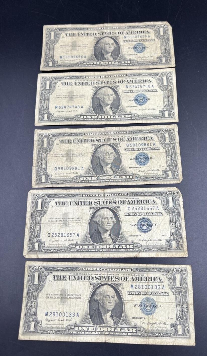 Lot of 5 1957 Silver Certificate Bill Currency Note Bills VG Circulated #133