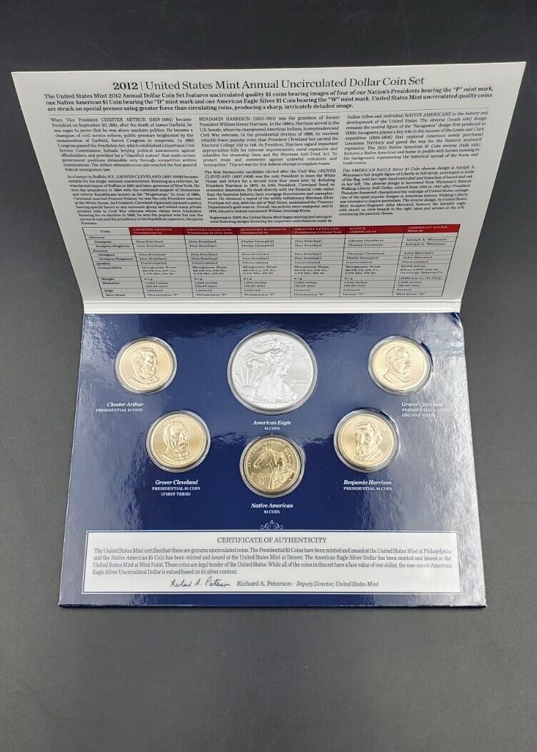 2012 US ASE 1 oz Silver Eagle & Presidential Annual GEM UNC Dollar Coin Set OGP