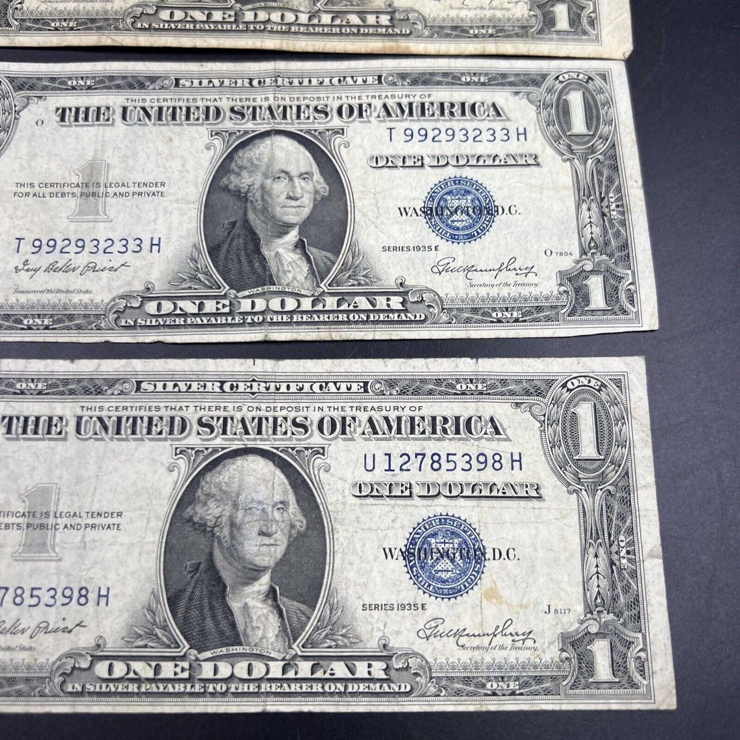 Lot of 5 1935 $1 One Dollar Blue Seal Silver Certificate Note Bills VG + #398